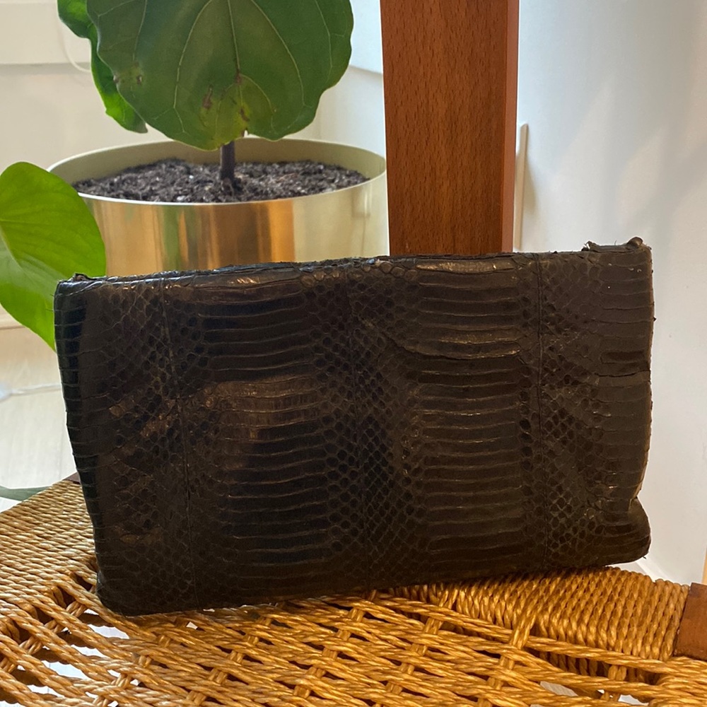 Black Genuine Snakeskin Zip Clutch